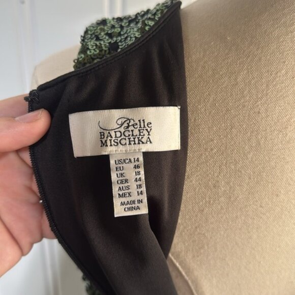 “Belle” Badgley Mischka Emerald Sequin Mini Formal Dress size 14 - Picture 9 of 10